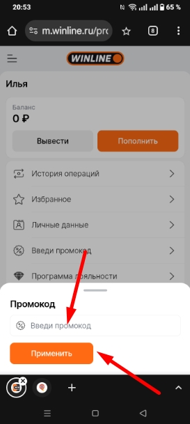 Поле для ввода промокода