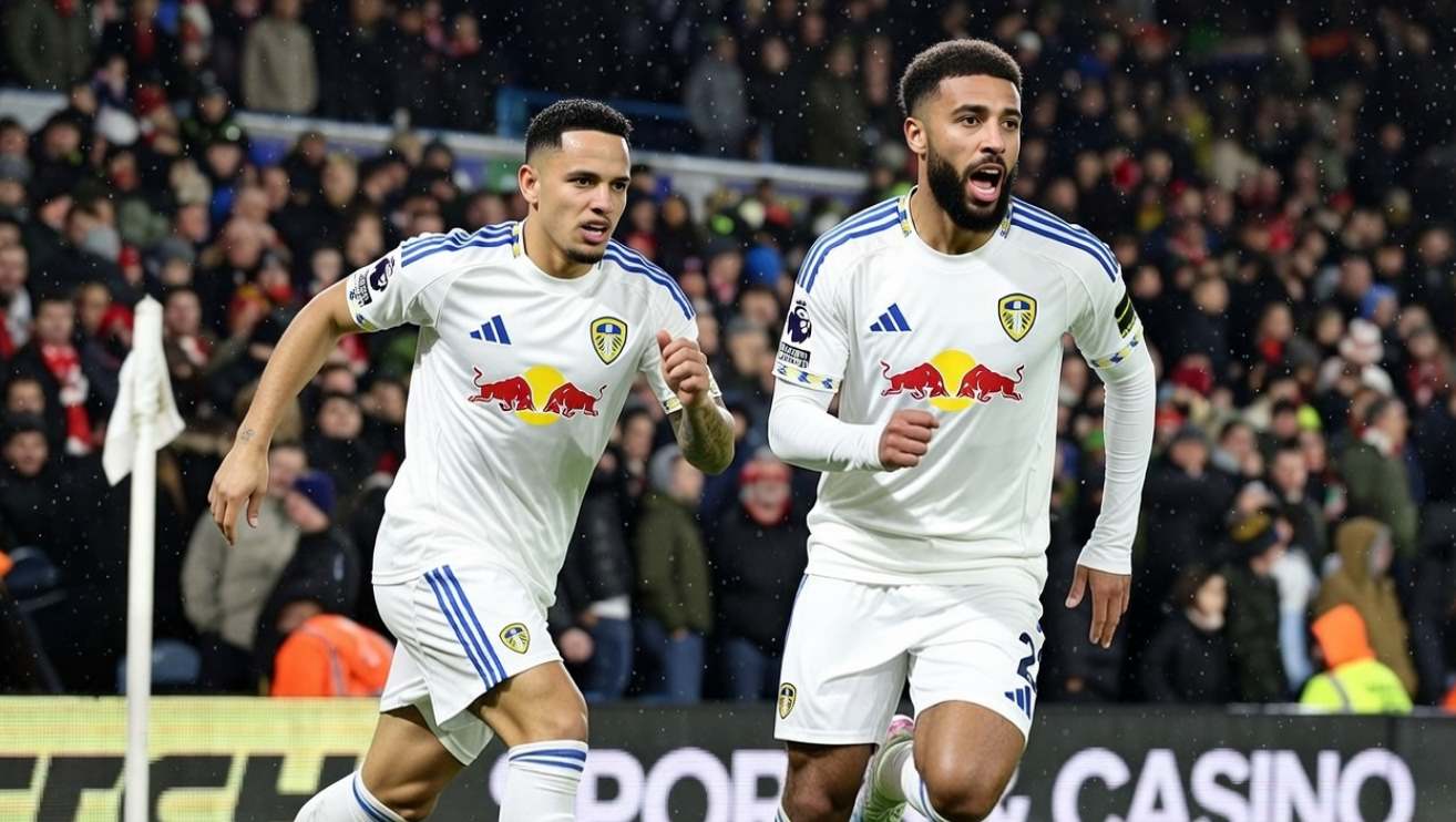 Игроки Лидса празднуют гол 