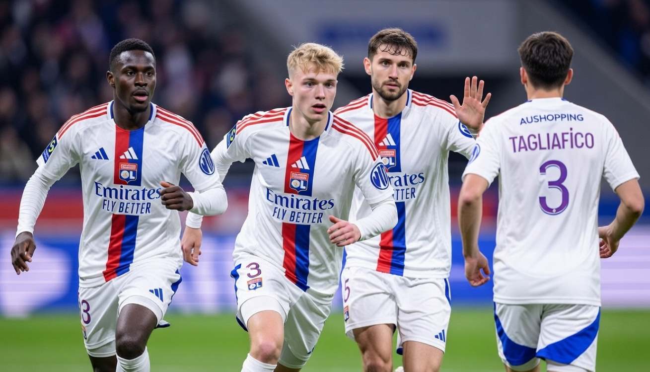 Игроки Лиона празднуют гол