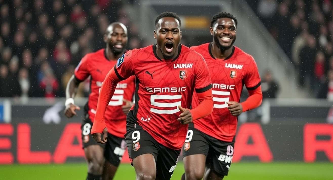 Игроки Ренна празднуют гол
