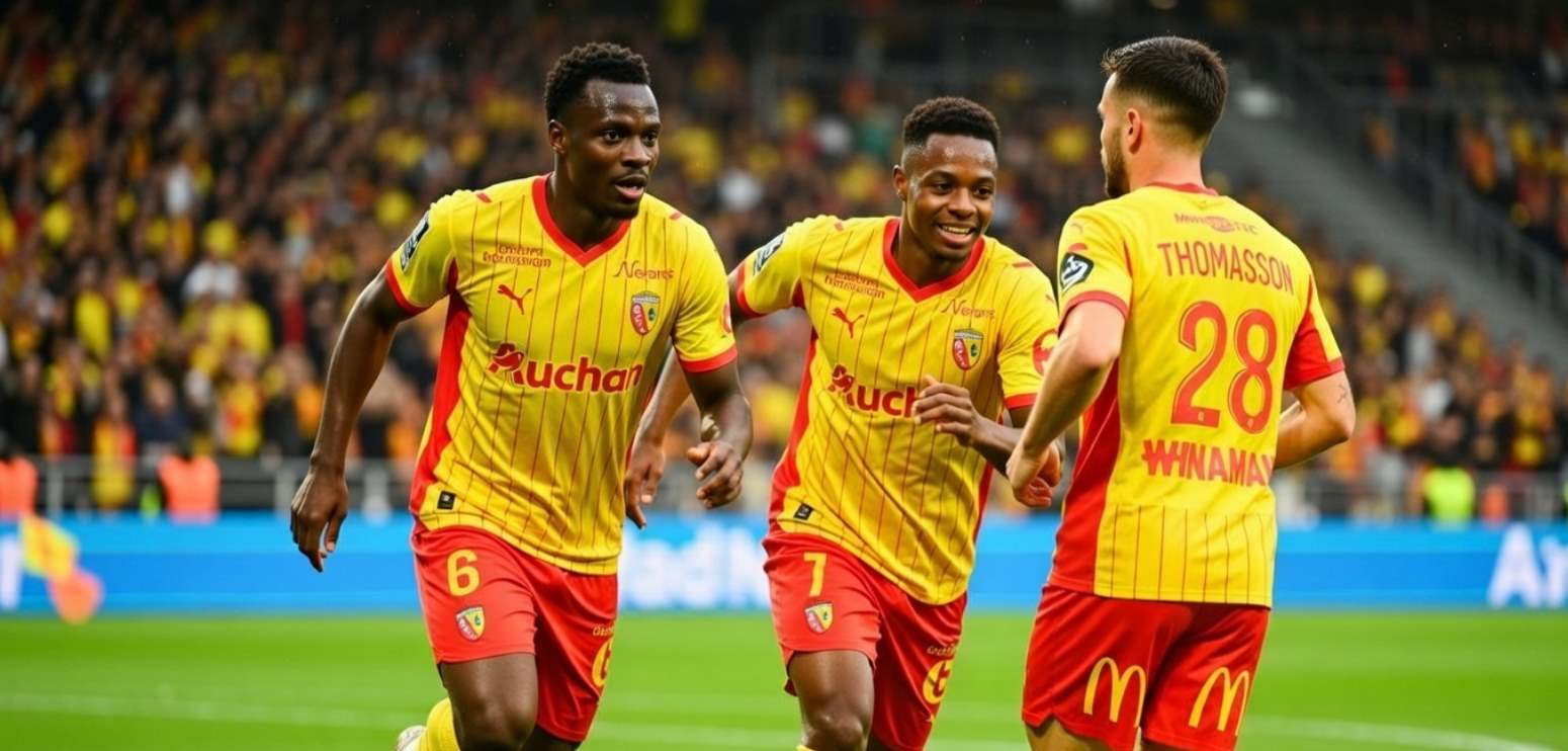 Игроки Ланса празднуют гол 