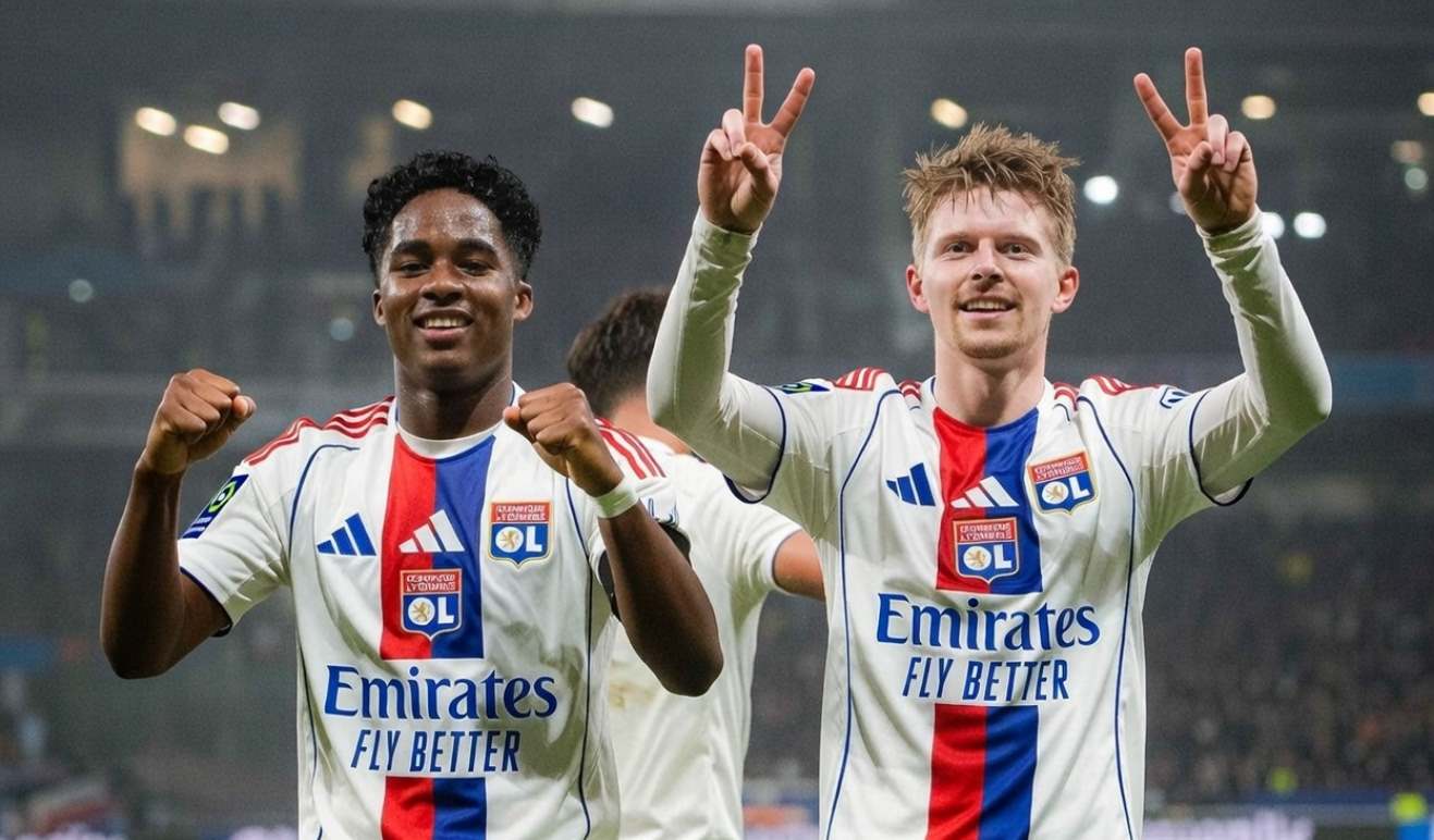 Игроки Лиона празднуют гол