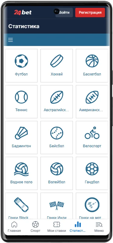 Раздел статистики в БК 24бет