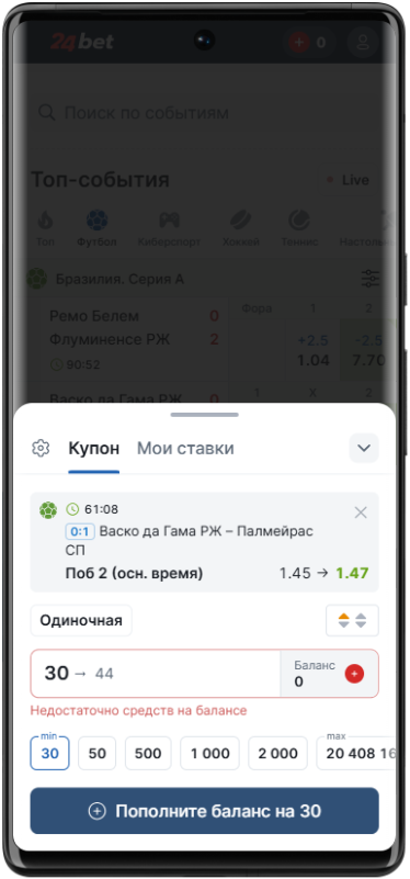 какая минимальная ставка в БК 24bet