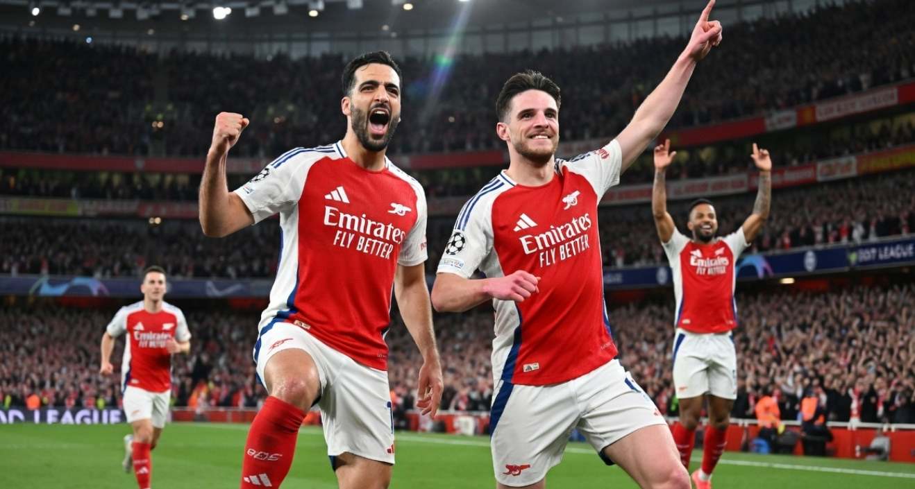 Игроки Арсенала празднуют гол 