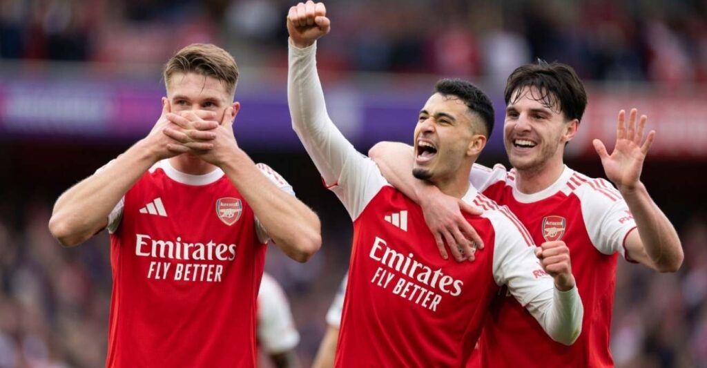 Игроки Арсенала празднуют гол