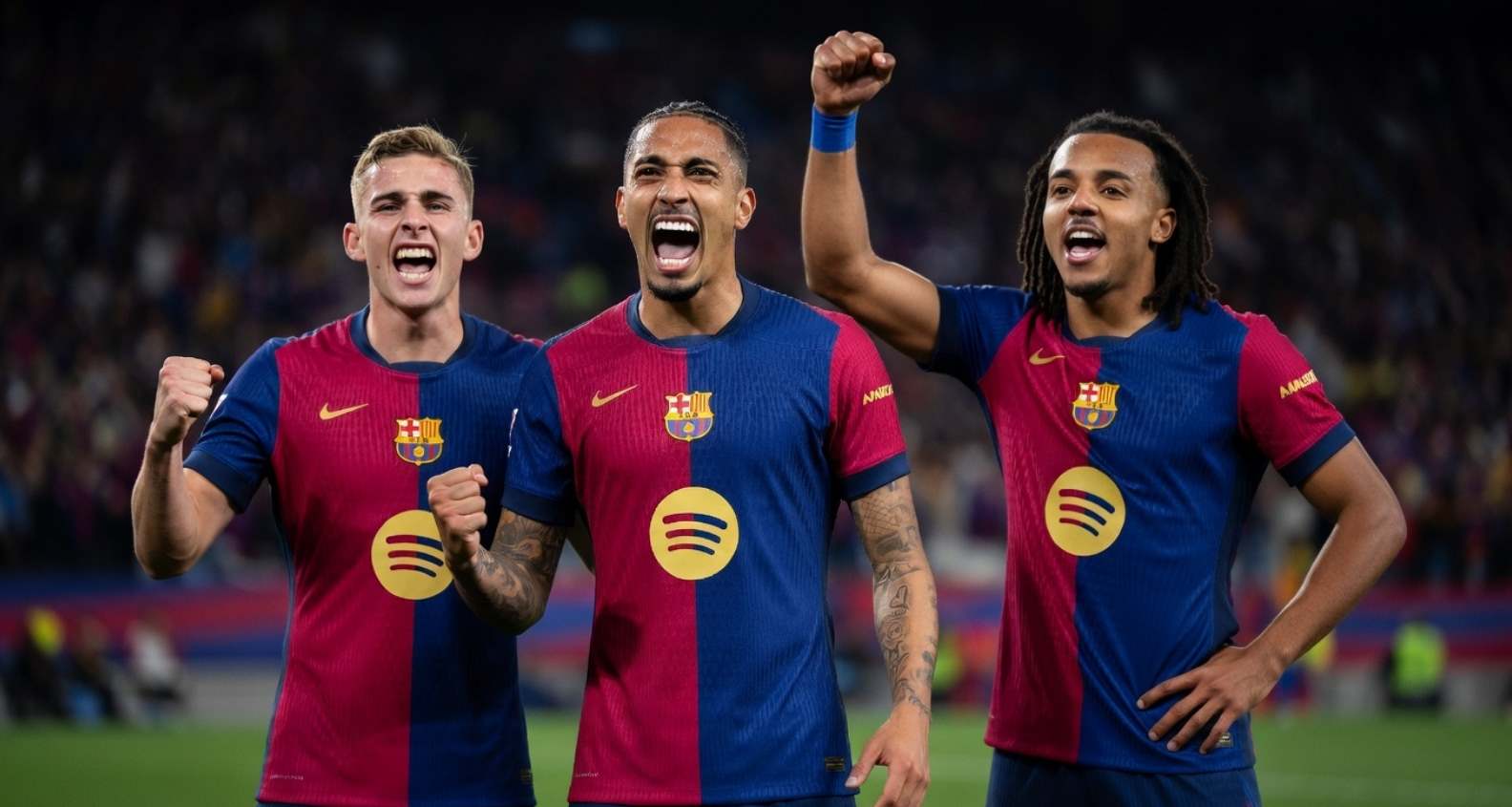 Игроки Барселоны празднуют гол