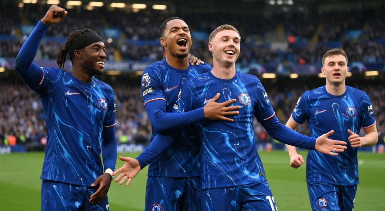 Игроки Челси празднуют гол 