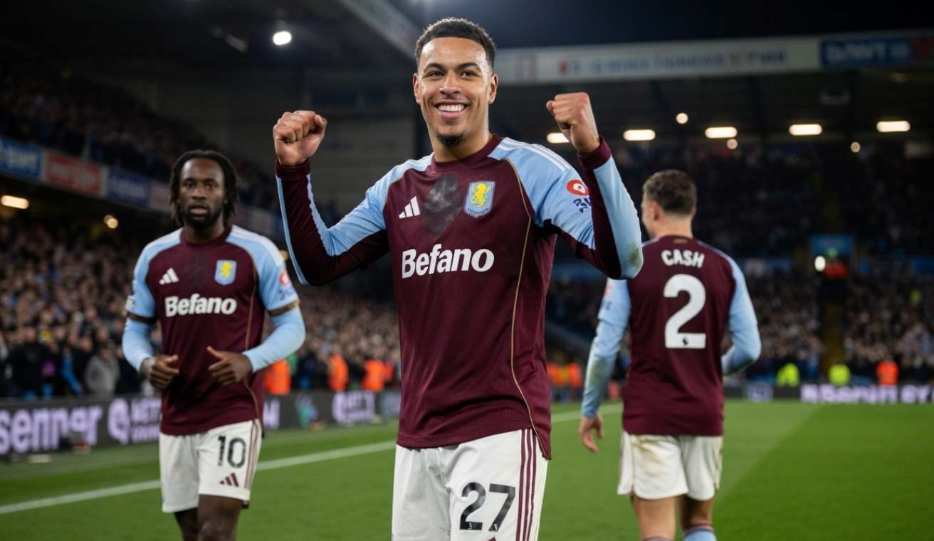 Игроки Астон Виллы празднуют гол