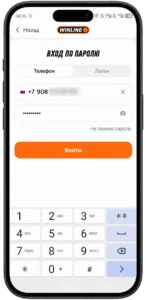 авторизация в приложении Winline