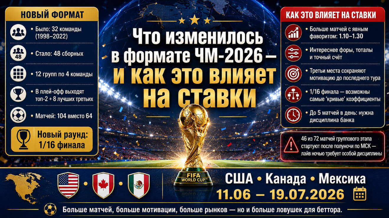 ЧМ 2026: как повлияет изменение формата турнира на ставки