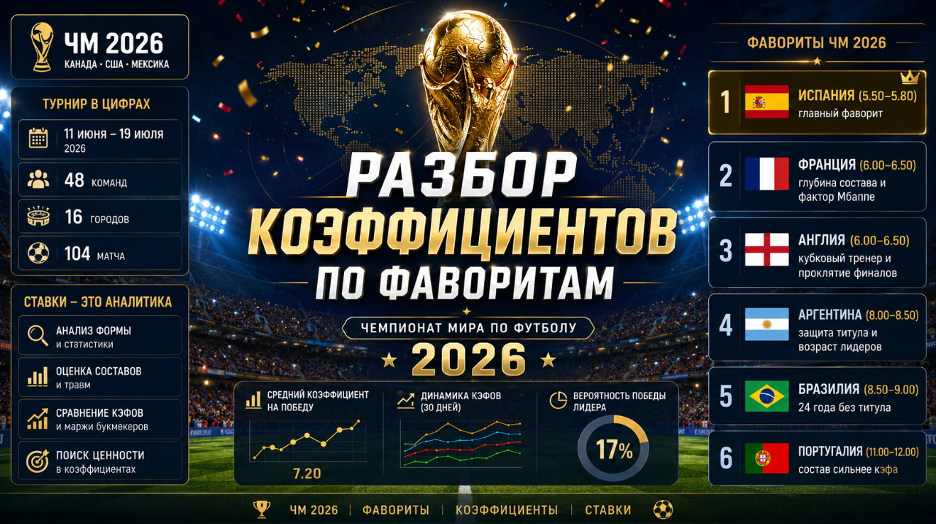 Какие коэффициенты дают на победителя ЧМ 2026