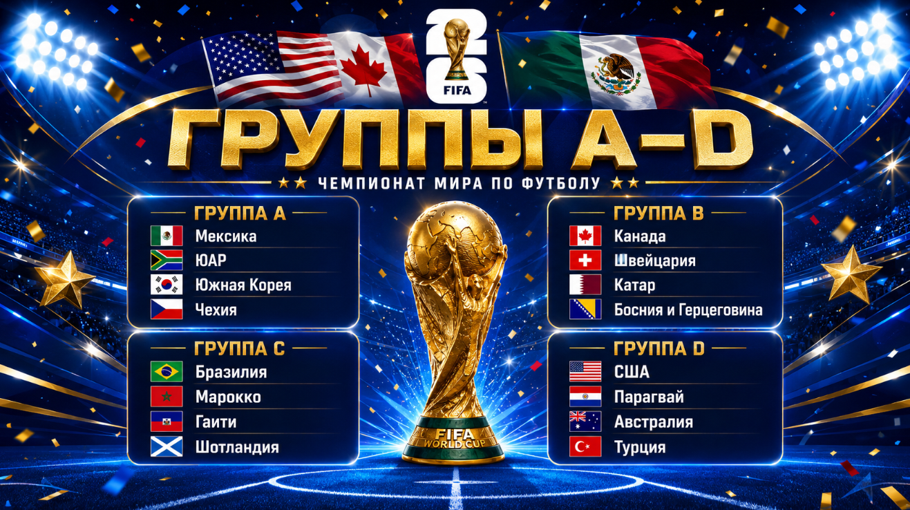 Группы A, B, C, D на чемпионате мира по футболу 2026 - состав команд