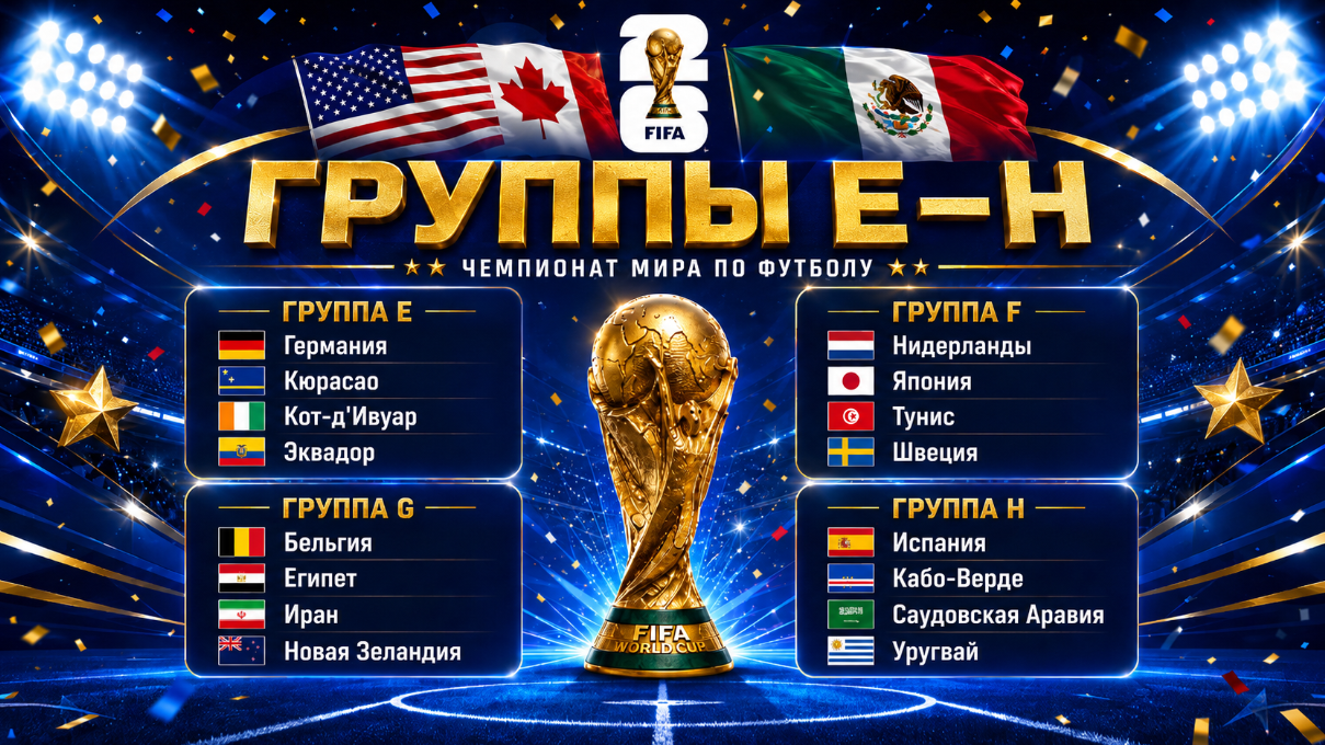 Группы E, F, G, H на чемпионате мира по футболу 2026 - состав команд