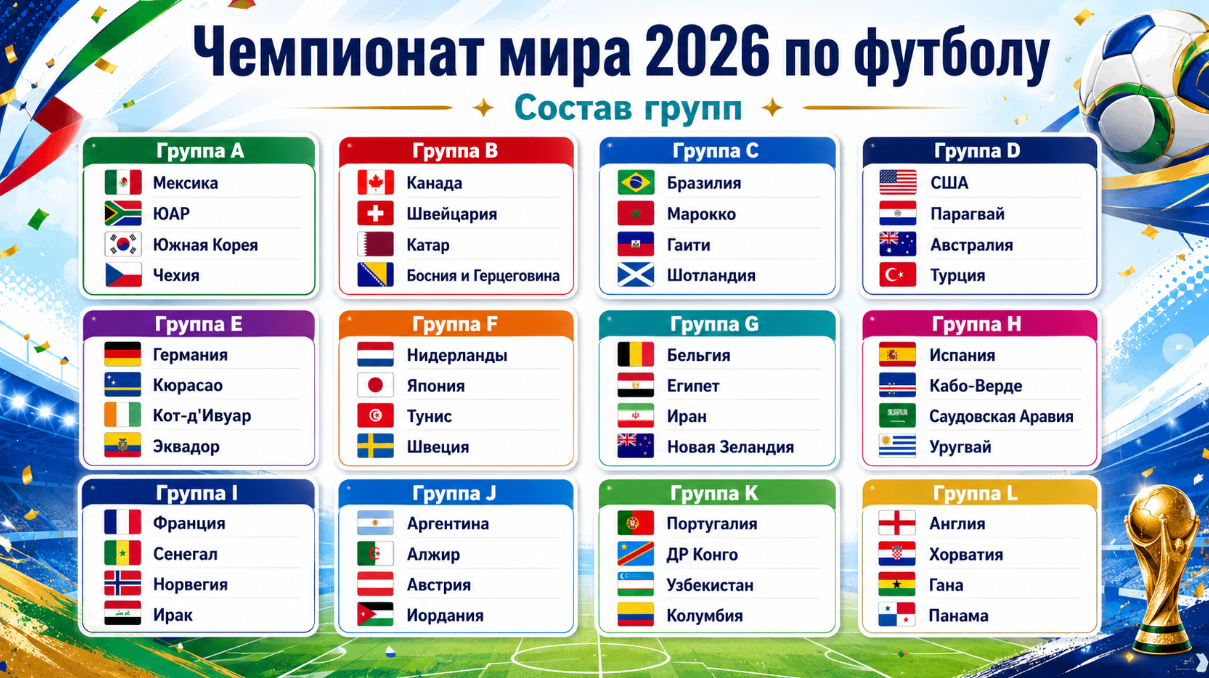 Все группы ЧМ 2026 — турнирная таблица