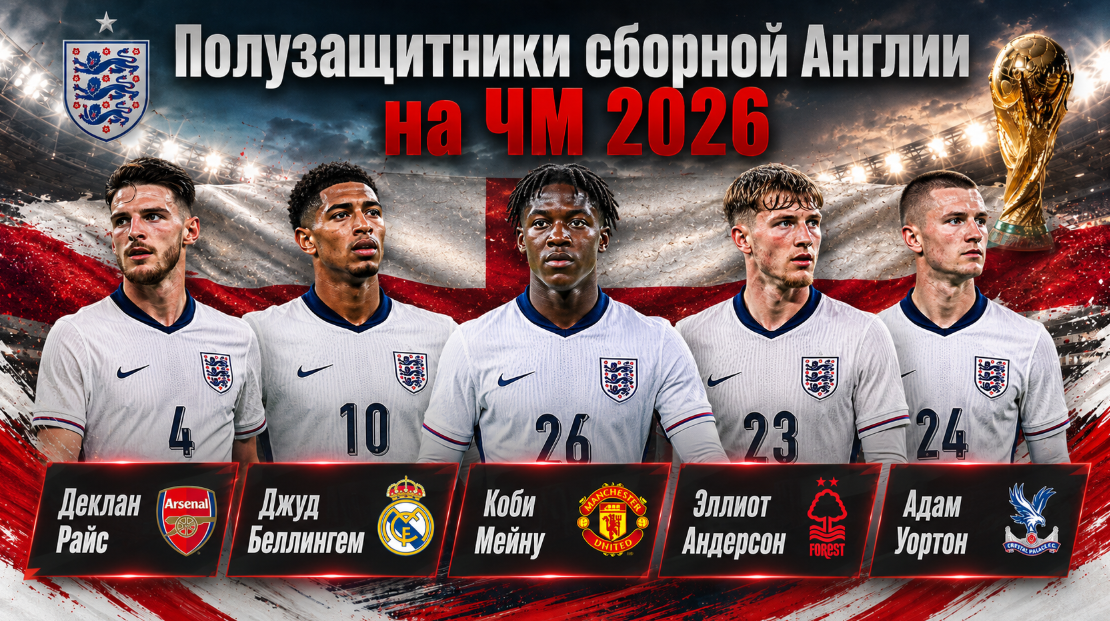 Полузащитники сборной Англии по футболу на ЧМ 2026