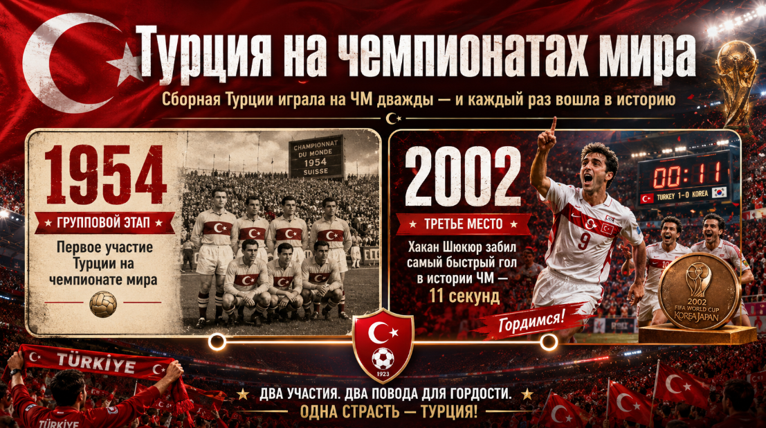 Сборная Турции по футболу два раза принимала участие на чемпионатах мира - рекорды