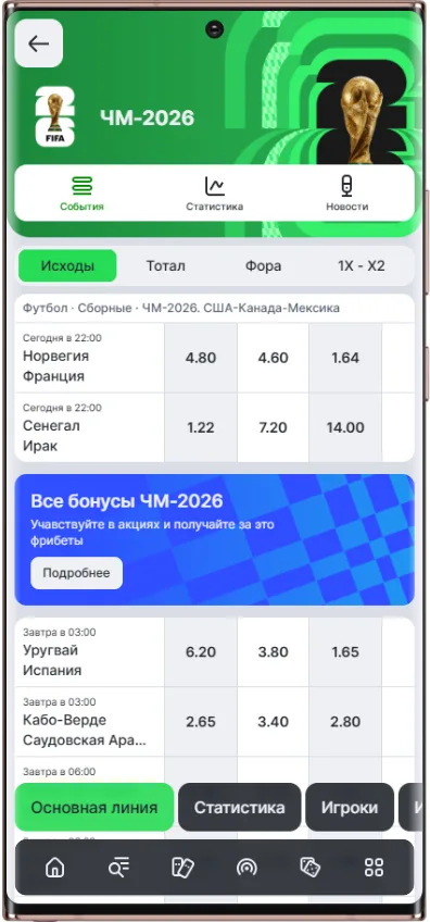 Линия в Лиге ставок на матчи ЧМ-2026