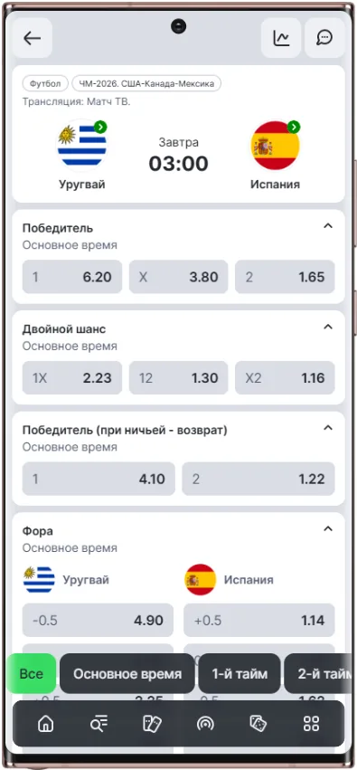 Роспись встречи в Лиге Ставок на ЧМ 2026