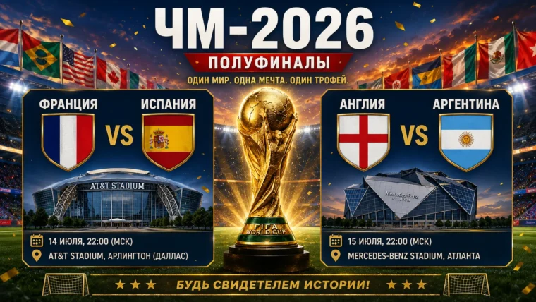 Полуфинал ЧМ 2026 по футболу — дата, время, стадионы, участники и прогнозы на чемпионат мира