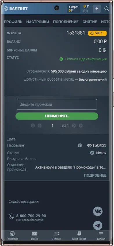 Куда вводить промокод на фрибет в бонусной системе Балтбет