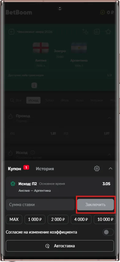 Как сделать ставку в Бетбум