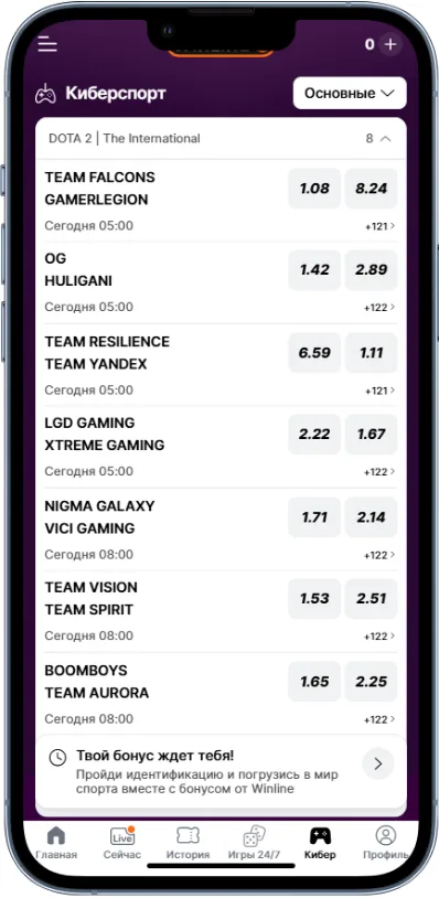 Линия турнира Винлайн The International 2026 по Dota 2