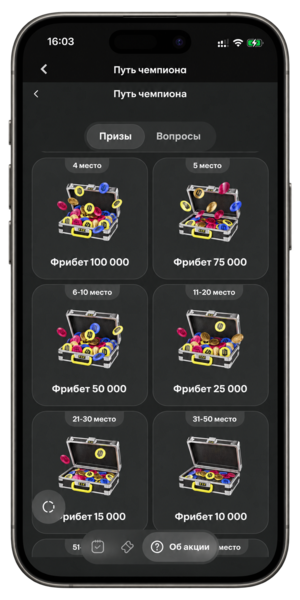 BetBoom Путь чемпиона — призовая сетка со 100 призовыми местами