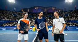 Даниил Медведев, Андрей Рублев и Роман Сафиуллин на турнире ATP в Ханчжоу.