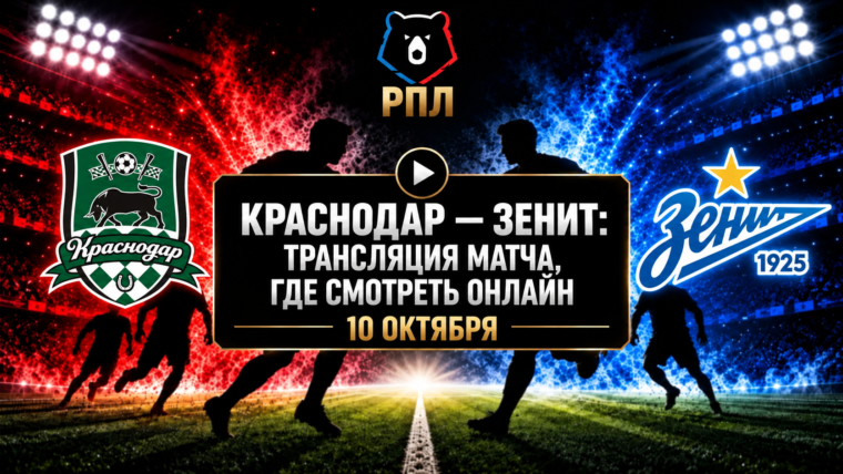 Краснодар — Зенит: где смотреть матч РПЛ 10 октября 2026 года